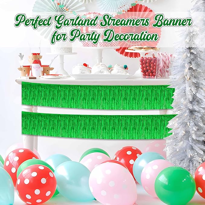 6 Pack 10 Ft Green Foil Fringe Garland Metallic Streamers Tinsel Banner Wall Hanging Garland Backdrop for Parade Floats, Halloween, Christmas, Thanksgiving, New Year Party Decorations