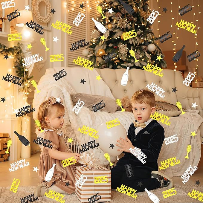 MARFOREVER 2026 New Years Confetti, New Year Eve Party Confetti Black Gold Silver Party Supplies New Year Decorations 2026 Nye Table Confetti for Happy New Year Party Decorations New Years Events