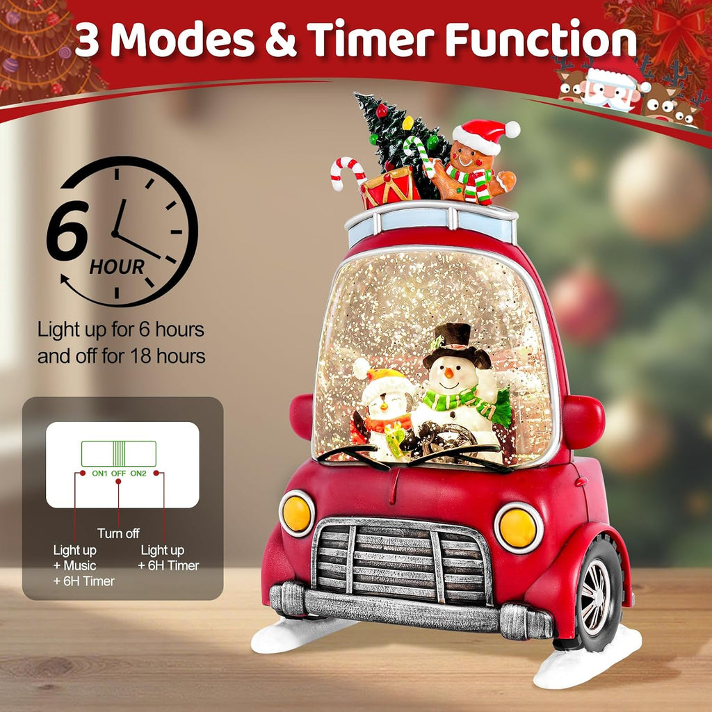 Christmas Snow Globe Lantern with 8 Holiday Music, Christmas Water Snow Globe USB/Battery Powered 6H Timer, Glitter Snowfall Snowman and Penguin Scene for Family Friends (Snowman Penguin)