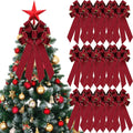 Yinkin 12 Pack Christmas Velvet Wreath Bows 11.4"x19.6" Large Christmas Tree Topper Bow for Winter Xmas Home Party Front Door Fireplace Stairs Railing Mailbox Decor (Wine)