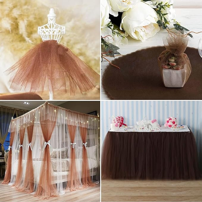 Brown Tulle Fabric Rolls 6 Inch by 100 Yards (300 feet) Fabric Spool Tulle Ribbon for DIY Brown Tutu Bow Baby Shower Birthday Party Wedding Halloween Decorations Christmas Craft Supplies