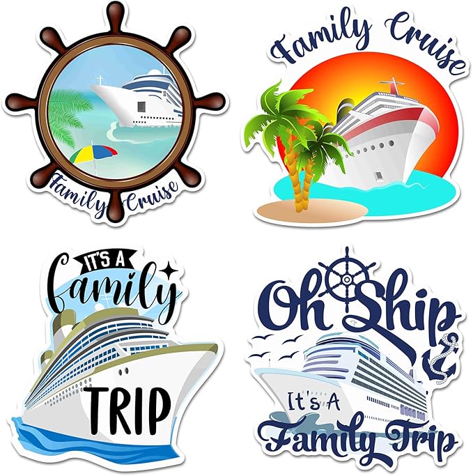 Hoteam 4 Pcs Family Cruise Door Decorations Magnetic Large Cruise Ship Door Magnets Funny Waterproof Nautical Magnets for Carnival Cabin Stateroom Fridge Car