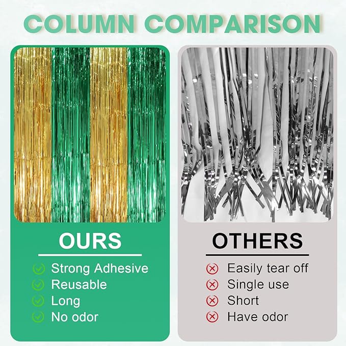 2 Pack Green and Gold Foil Fringe Backdrop Curtains, Tinsel Streamers Party Decorations, Fringe Backdrop, Door Shimmer for Graduation or Birthday Party