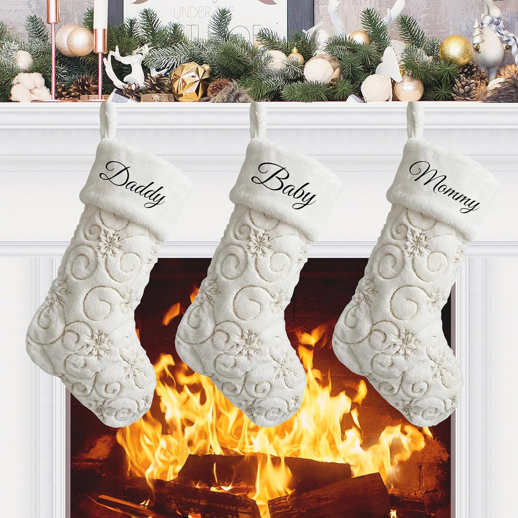 Personalized Christmas Stockings,20" Faux Fur Christmas Stocking with Gold Sequin with Customized Name for Christmas Decoration(1Pack)