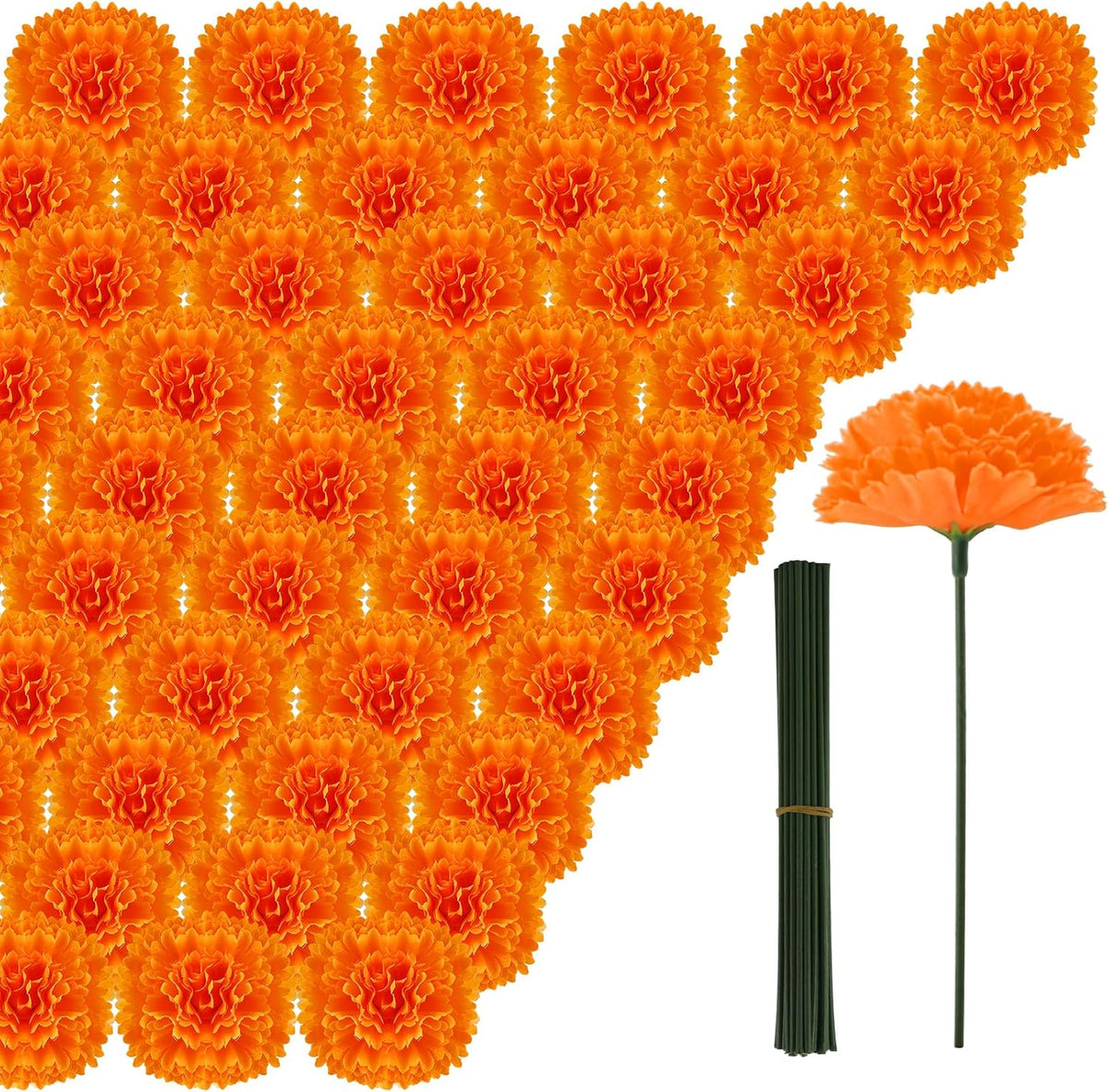 Hananona 201Pcs Artificial Marigold Flower Heads Bulk, Silk Marigold Bulk Fak...