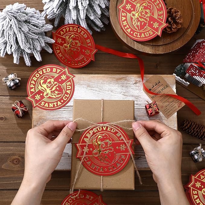 36 Pcs Christmas Gift Tag with String 3D Santa Gift Tag Gold Foil Present from Santa Claus Premium Gold Tags for Kids Christmas Party Decor(Classic)