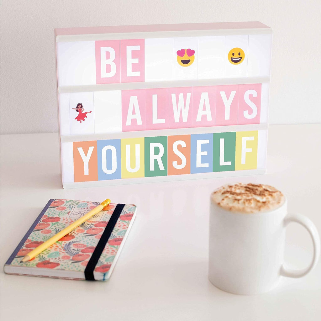 BONNYCO Pink Cinema Light Box with 400 Letters, Emojis, 2 Markers. Led Light Box Home Office and Room Decor, Cinema Led Sign Letters Board. Gifts for Women Girls Christmas Birthdays, Pink Decor