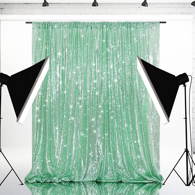 Eternal Beauty Mint Greem Sequin Backdrop, 7x7 Ft Glitter Background Curtains for Shimmer Photography Party Wedding Birthday Back Drop Decor