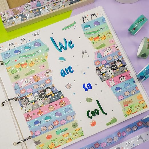 20 Rolls Cute Animals Washi Tape Set, Gold Silver Foil Cartoon Pets Decorative Tape for Bullet Journal, Planner, DIY Arts Crafts, Scrapbooking, Holiday Decoration