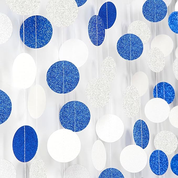 Navy-Blue White-Silver Birthday Party-Decorations Streamers - 52FT Graduation Hanging Paper Garland Banner,Baby Bridal Shower Wedding Engagement Bachelorette Supplies Backdrop Decor Hugtmr