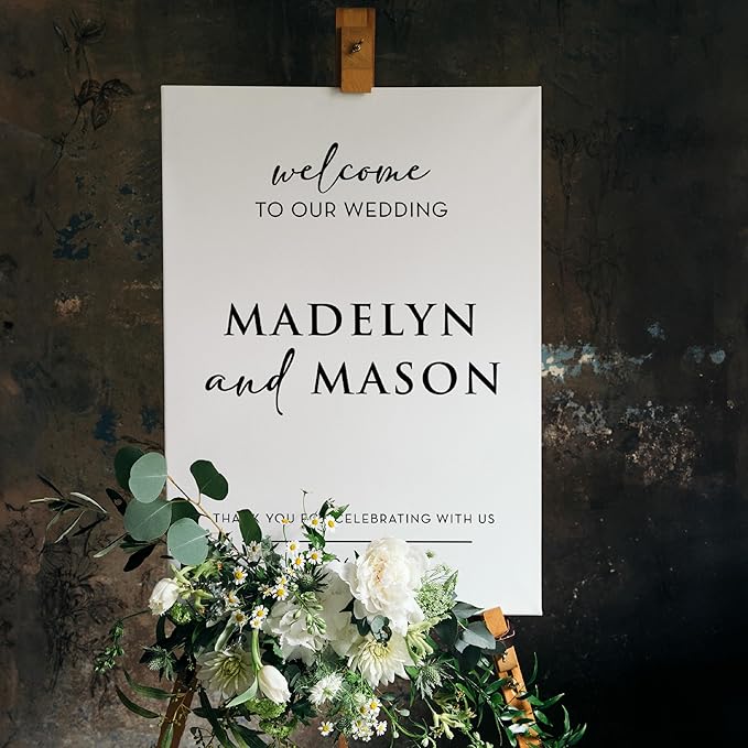 Personalized Wedding Welcome Sign, Customized White Foam Sign for Wedding, 3 Optional Sizes, 29 Design Colors - Wedding Plaque for Welcome Sign, Customizable Wedding Décor