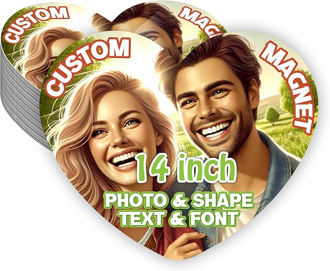KETABAO – 14" Customizable Heart Magnetic Photo Magnet - add Your Image to Your Refrigerator, Storage Cabinet or car Magnet