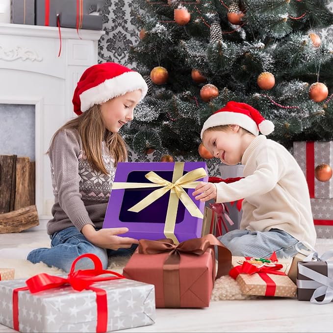Purple Gift Boxes with Window,7.5"x7.5"x3.1" Bridesmaid Boxe for Gift Giving,Birthday Gift Box with Magnetic,Closure Lid Gift Boxes for Presents,Cute Boxe,Luxury for Gift Packaging,Gift Box for Wrapping Gifts