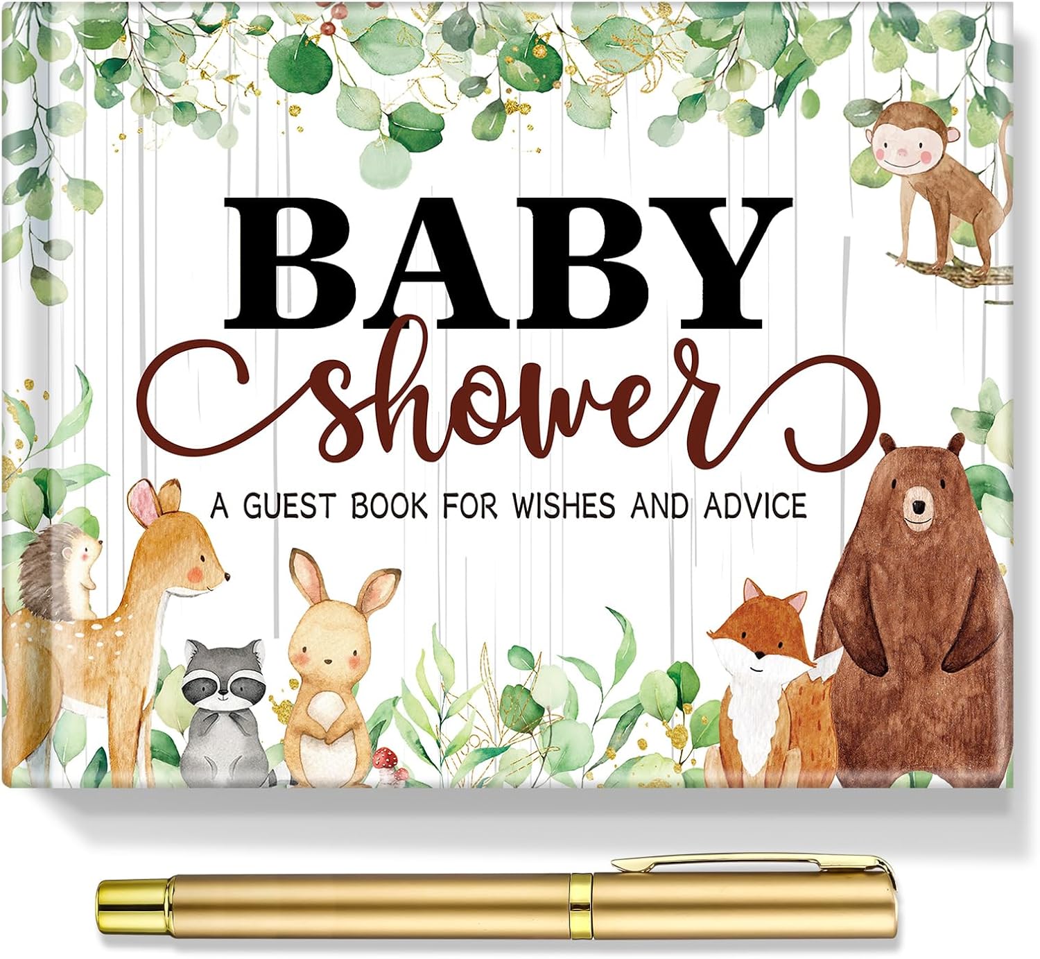 Fuyoooo 27 Pcs Woodland Animal Baby Shower Guest Book Set Baby Shower Sign in Guest Floral Book Place Table Cards with Gold Pen Adhesive Photo Corner for Birthday Party