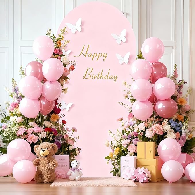 6.6FT Pink Arch Backdrop Cover - Polyester Fitted Wedding Arch Stand Covers Round Top Chiara Arch Backdrop Cover for Birthday Party Banquet Photo Background Decoration