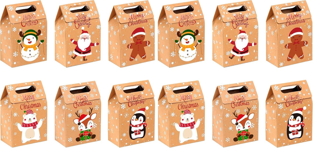JOICEE Christmas Kraft Paper Gift Boxes 24pcs Xmas Goodies Treat Candy Bags Boxes for Christmas Party Favor (Pack of 2)