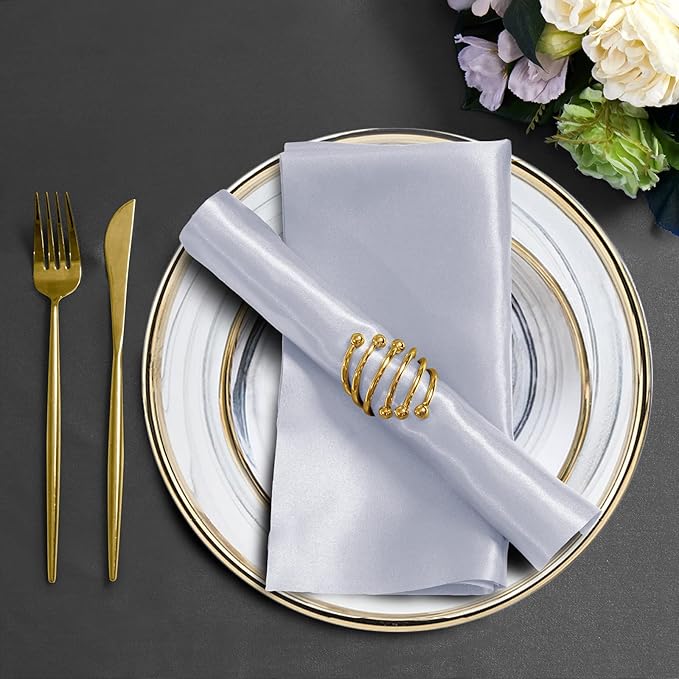 Horbaunal 30 Pack Silver Satin Napkins 17 x 17 Inch, Square Soft Table Dinner Napkins, Silky Cloth Napkins Table Decoration for Weddings Banquets Parties