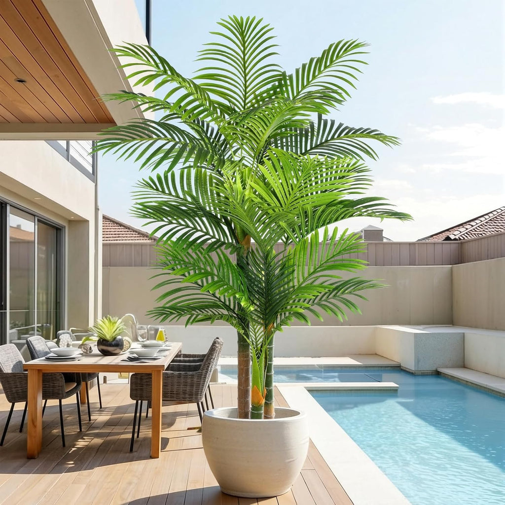 6ft tall triple golden cane palm artificial tree, main product view
