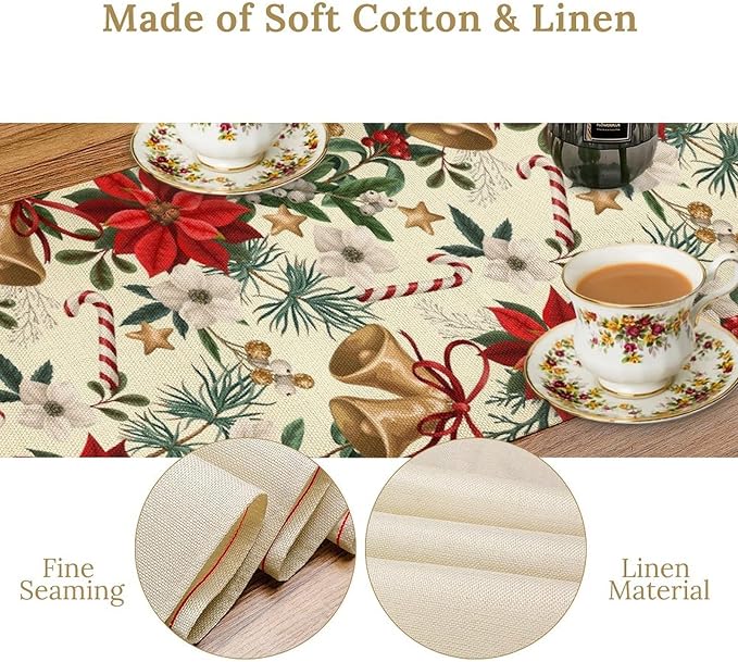 Christmas Table Runner, Seasonal Winter Xmas Holiday Kitchen Dining Table Decoration for Home Party Decor 13x120 Inch