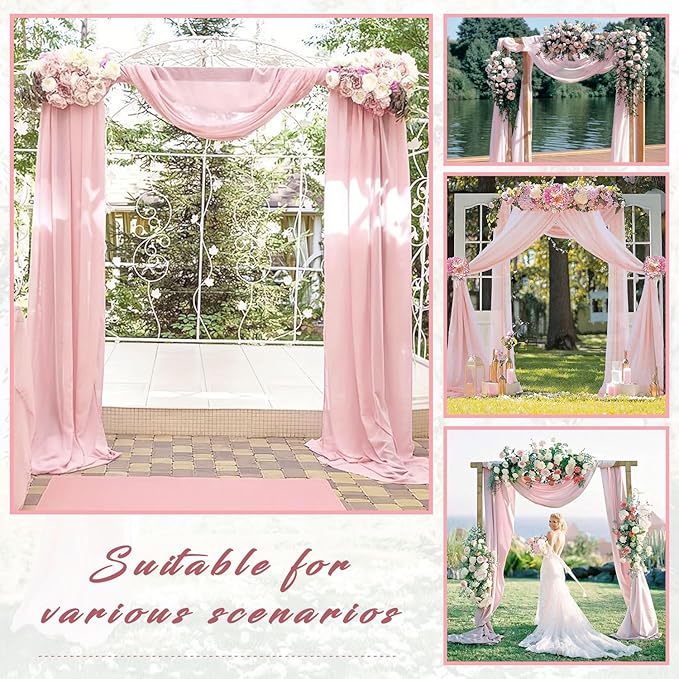 2 Panels Wedding Arch Draping Fabric 20Ft Length x 28" Width Light Pink Arch Drapes Chiffon Fabric Sheer Curtains Backdrop for Party Bridal Decor Wedding Ceremony Ceiling Stage Reception Decorations