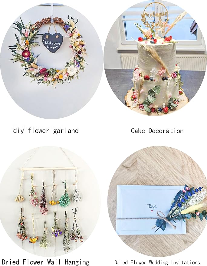 DIY Natural Dried Flower Set for Vase, Bulk Boho Dried Flowers with Stems,Fall Decor, Mini Flower Arrangements.(Pink)