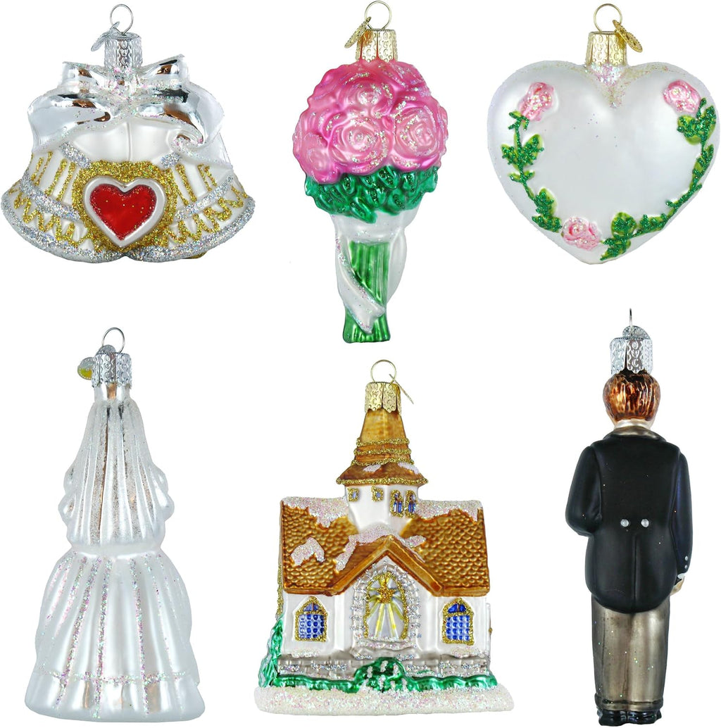 Wedding Collection Set of 6 Glass Old World Christmas Ornament 14011