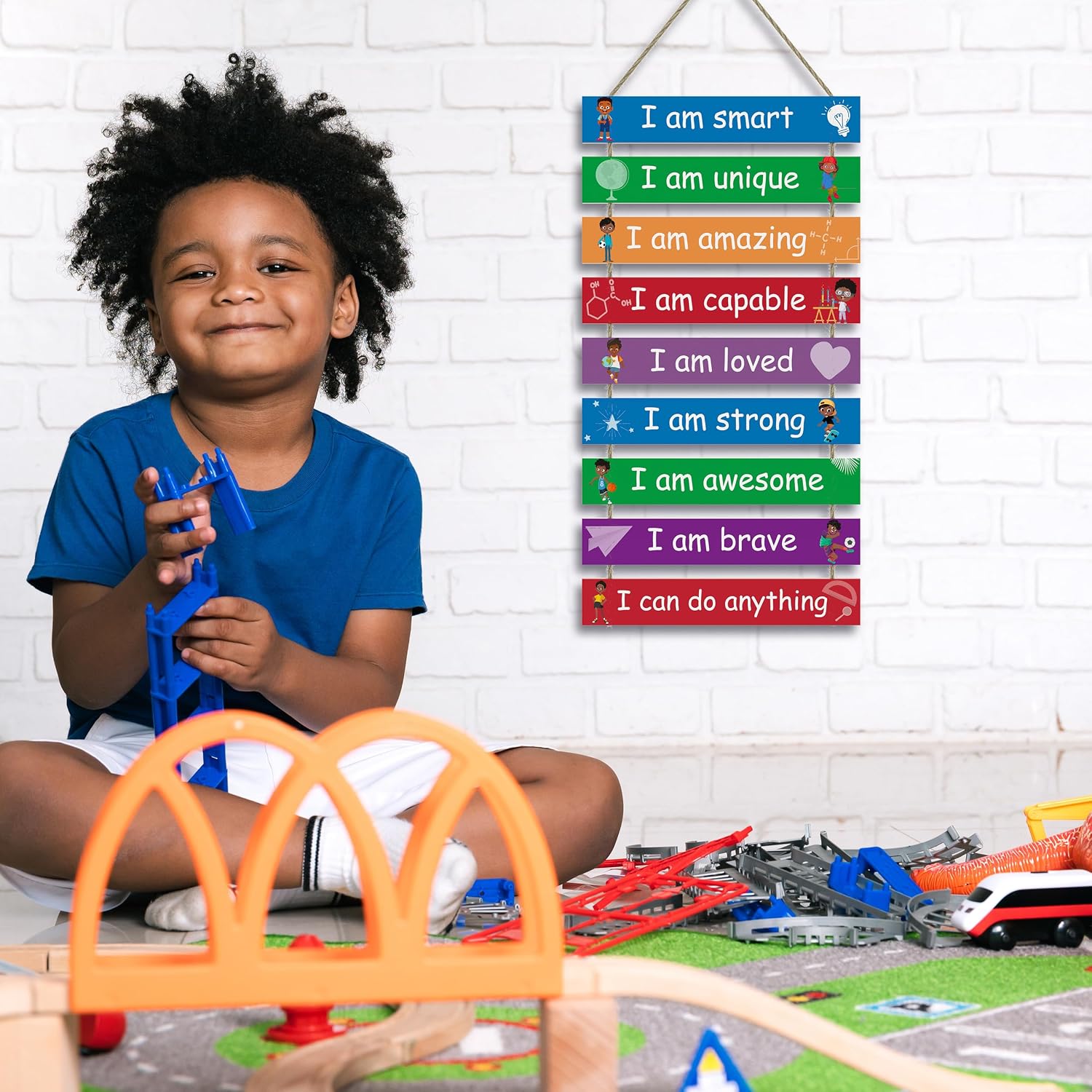 Kids Room Decor, Set of 9 Pieces Boys Room Wall Art, Motivational Wall Decor Wall Hanging Plaque for Kids Bedroom Playroom Bathroom Decorations