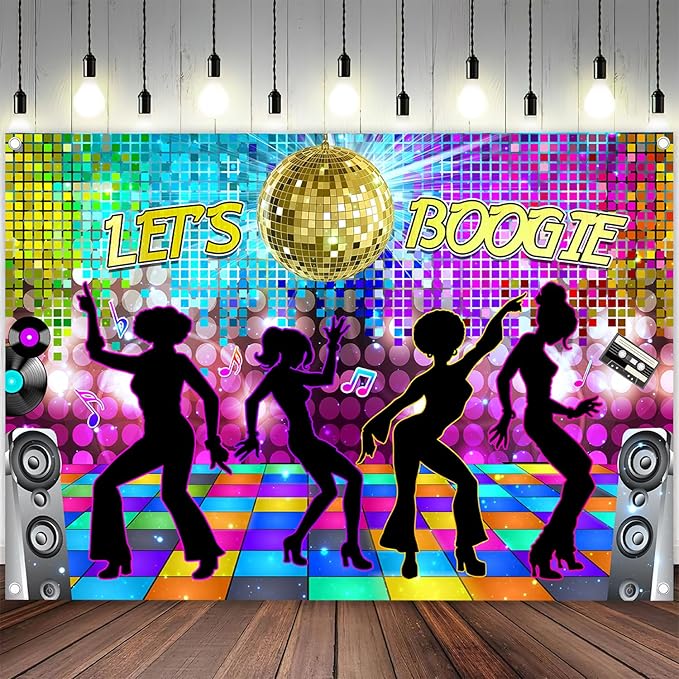 Dance Party Backdrop Retro 80s 90s Theme Stage Dance Ball Music Birthday Party Decoration DJ Photography Background 10 x 8 ft for Baby Shower Picture Photo Shoot Polyester Fabric, Multi
