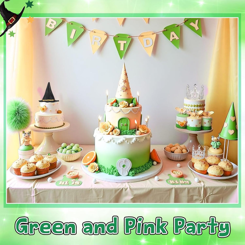 Reallnaive Witch Theme Party Cake Decoration Silver Crown Black Witch Hat Cake Topper Supplies for Movie Theme Party Princess Birthday Pink and Green Celebration Decoration(Rhombus Crown)