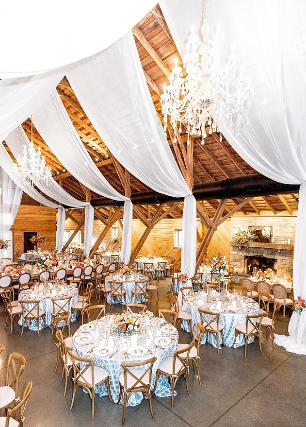 8 Panels White Ceiling Drapes 5ftx20ft Wedding Ceiling Drapes Chiffon Fabric Arch Draping Sheer Curtains Soft Drapery Draping Wedding Ceiling Decorations for Party Ceremony Stage Swag