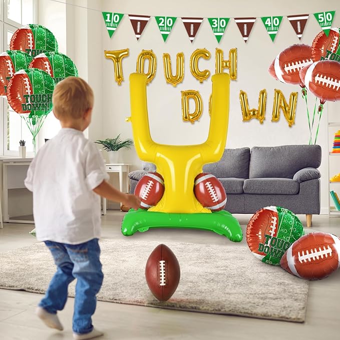 Football Party Supplies Kit - Touchdown Letter Balloon, Goal Post & Football Shaped Foil Balloons, Round 'Touchdown!' Foil Balloons, and Banner for Birthday, Game day, Tailgate Party Decorations