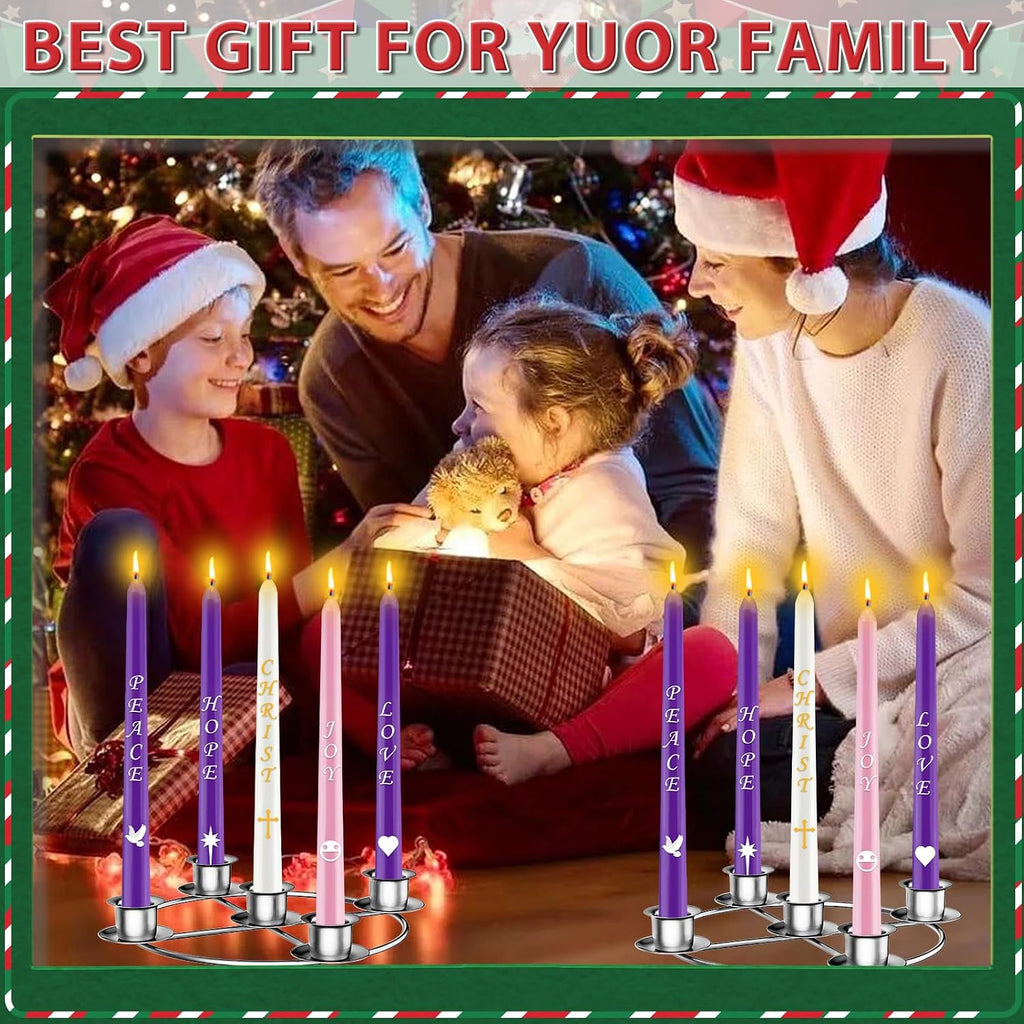 Advent Wreath 5 Candle Holder, Christmas Candle Rings Candle Holder for Tapered Advent Candles, Advent Wreath Ring Table Decoration for Christmas Advent Festival Home Party Church, Silver(No Candles)