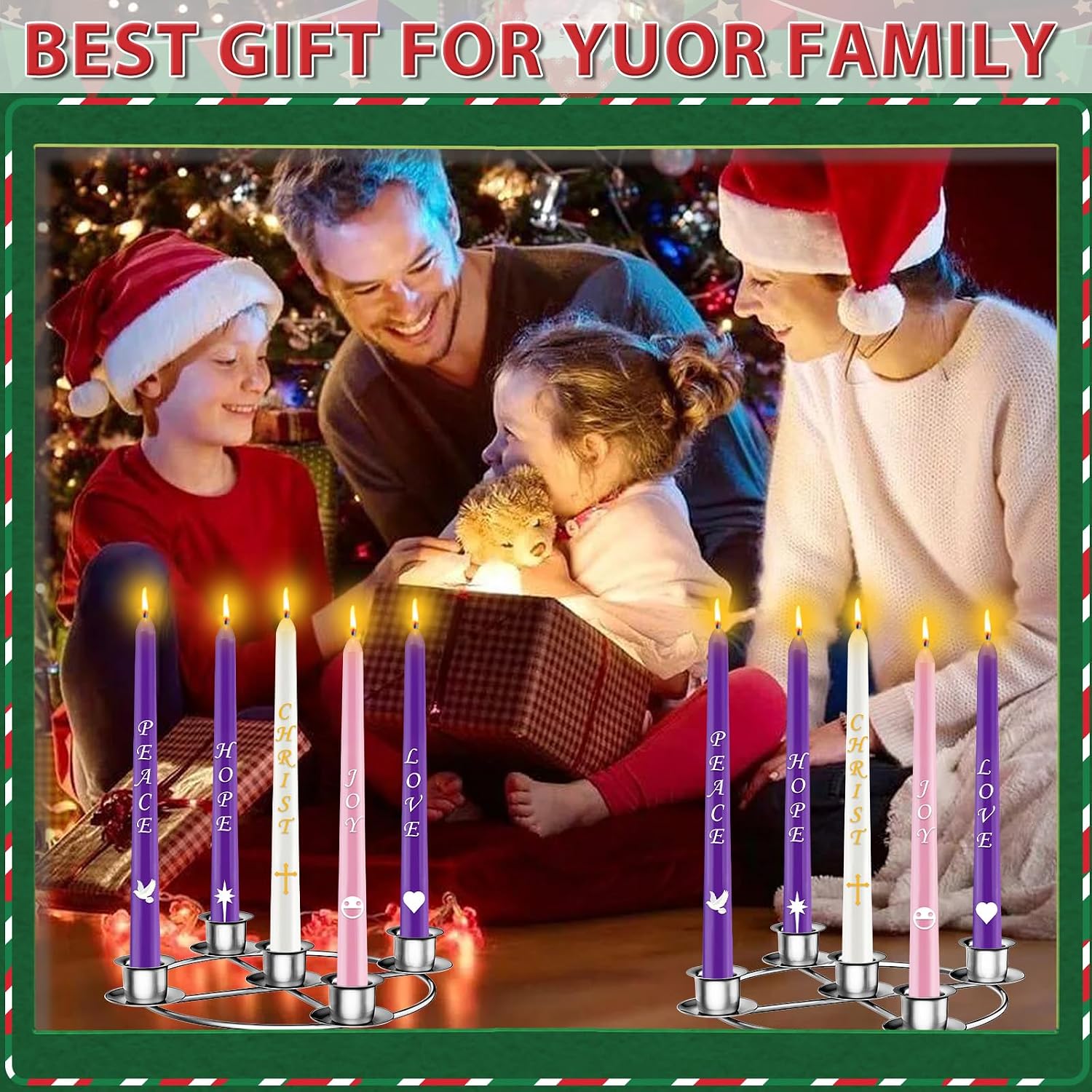 Advent Wreath 5 Candle Holder, Christmas Candle Rings Candle Holder for Tapered Advent Candles, Advent Wreath Ring Table Decoration for Christmas Advent Festival Home Party Church, Silver(No Candles)
