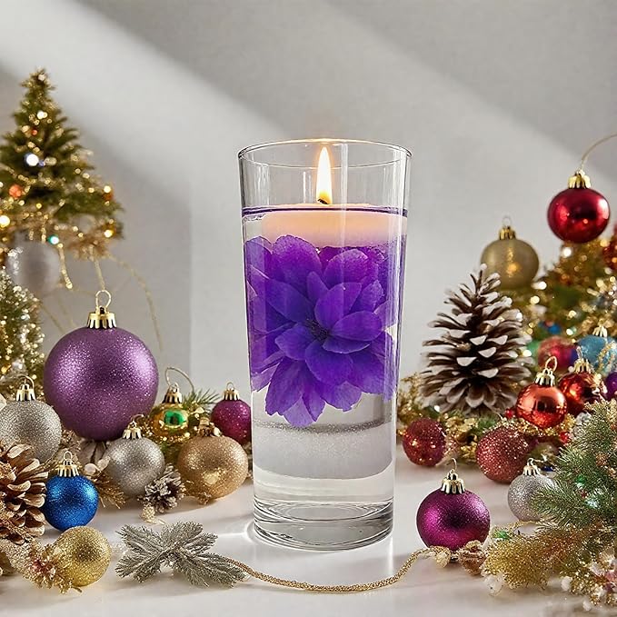 24 Pcs Floating Candles for Centerpieces and Floating Flowers Vase Fillers for Centerpieces Artificial Purple Flowers for Wedding Table Party Home Decoration