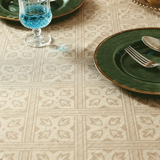 patdrea Designer French Rectangular Tablecloth,Beige Anti-Wrinkle Durable Floral Farmhouse Table Cloth,Decor Tables Covers for Kitchen Dining,Tea Party,Christmas,Thanksgiving,55"x87"-Fram