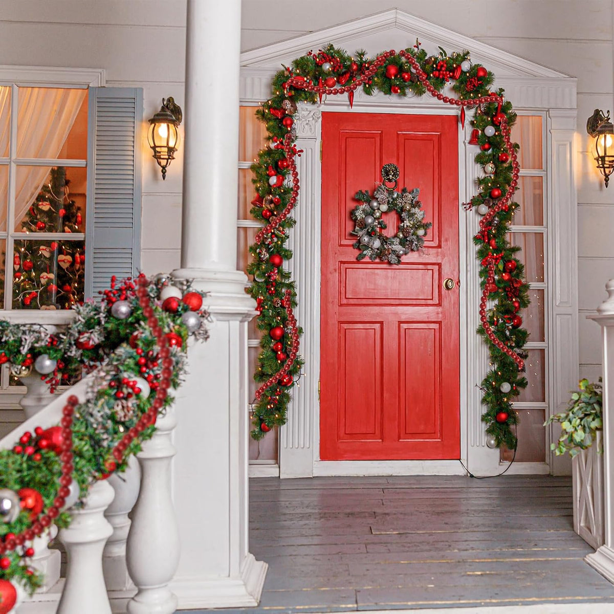 48ft extra long christmas wood bead garland for on a desk or shelf