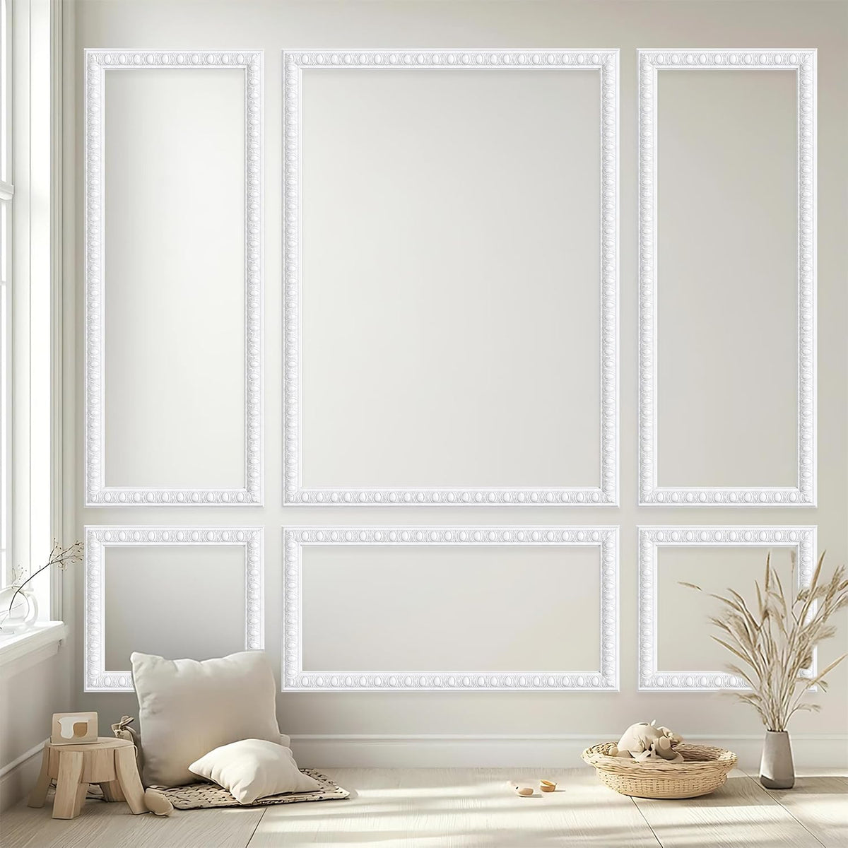3 Set Peel and Stick Wall Molding Kit,3D Pre-Cut Bead Accent Panel,24x60in