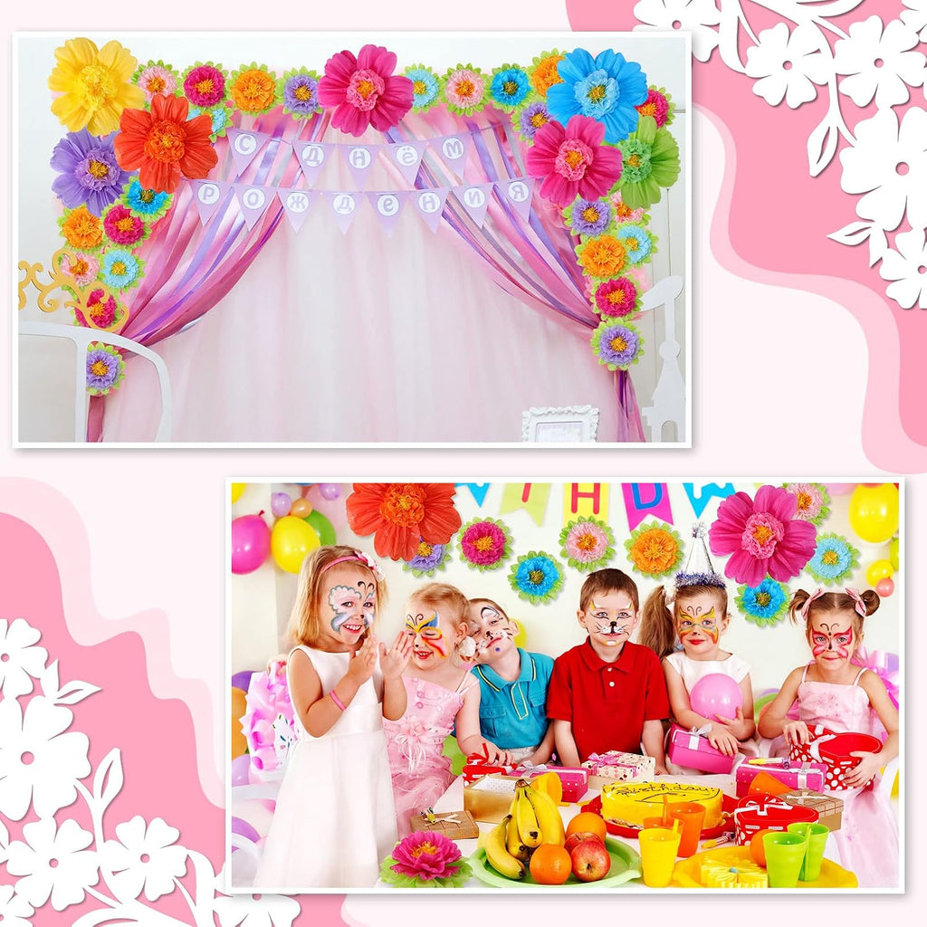 TaoBary Large Colorful Tissue Paper Flowers Giant Fiesta Paper Pom Poms Classroom Wall Decor Mexican Birthday Party Decorations Wedding Backdrop(20" and 10",Rainbow Color,12 Pcs)