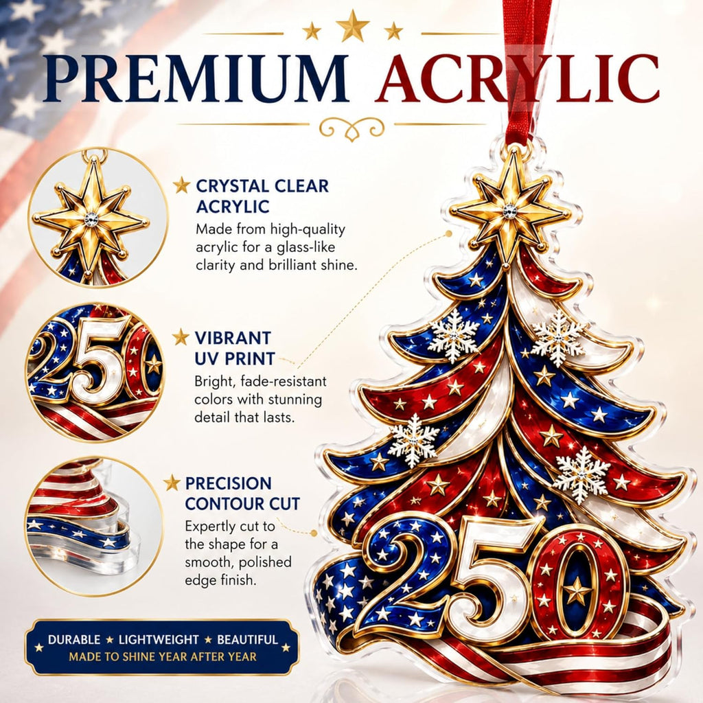 250 Anniversary USA Ornament, 1776-2026 2D Acrylic 250th Merchandise, USA America Anniversary Christmas Ornament, Fourth of July Decorations, Patriotic Decor, American Birthday Gifts