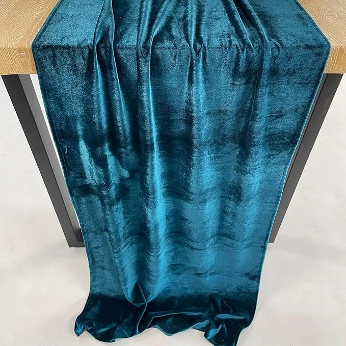 Luxurious Velvet Table Runner, 10ft Wedding Reception Decorations, 20x120inch Soft Velvet Fabric, Table Linen Overlay, Wedding Table Runners (Teal Blue, 20X120inch, 5pack)