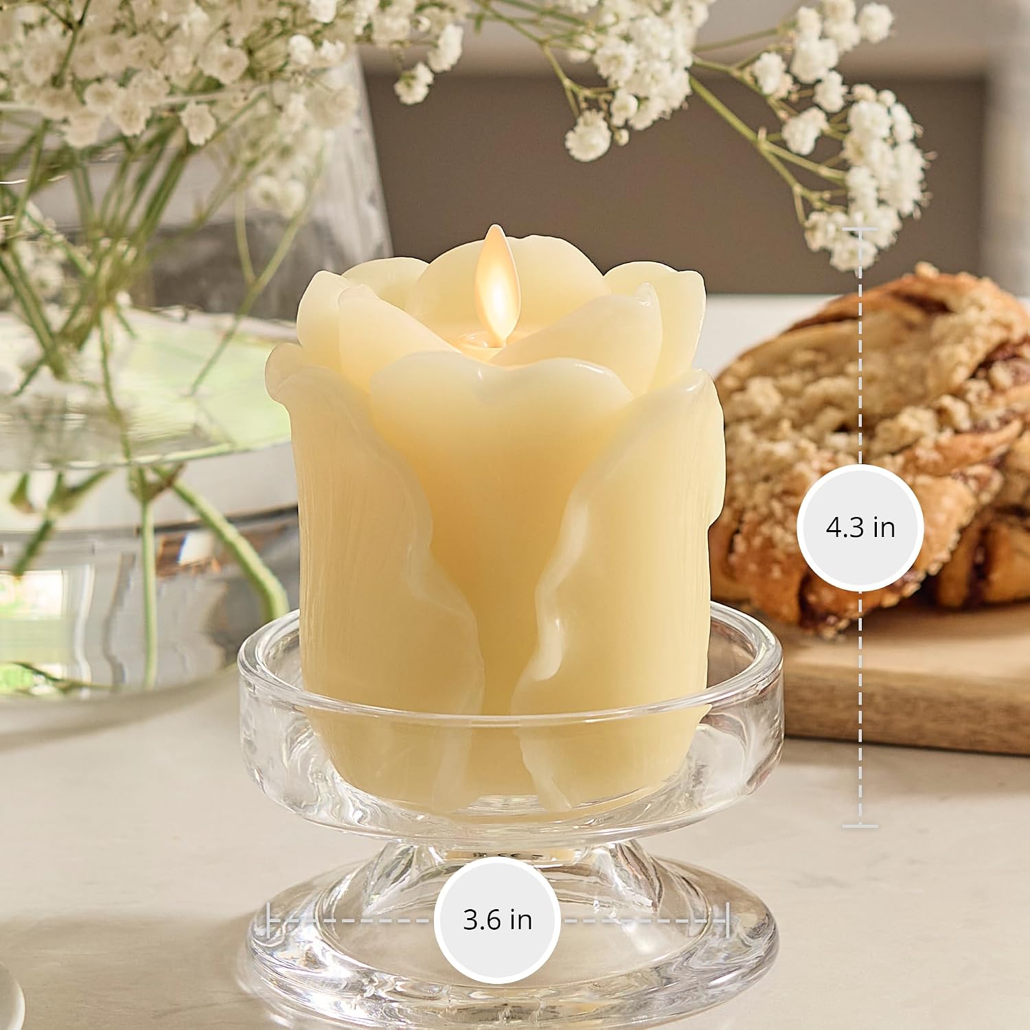 Luminara Lemon Chiffon Rose Flameless Candle - 3.6" x 4.3" Rosebud Pillar - Real Flame Technology w/Flickering LED Light - Perfect for Mother's Day