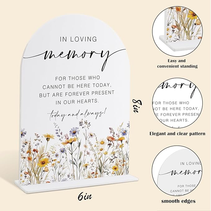 Memorial Table Sign for Wedding, Boho Floral In Loving Memory Sign, Wedding Signage with Stand, Bridal Shower Table Centerpieces, Supplies for Engagement Reception and Event Party, 37