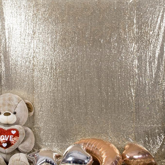 JYFLZQ Champagne Sequin Backdrop Curtains 6ft x 8ft 1 Panel Glitter Photo Booth Backdrops Sparkly Photography Background Drapes for Parties Wedding Bridal Showers