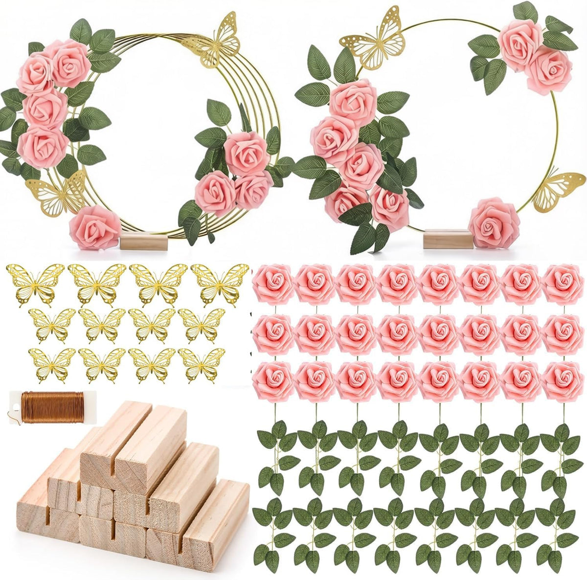 12 inch floral hoop centerpieces with 3d butterflies, main product view