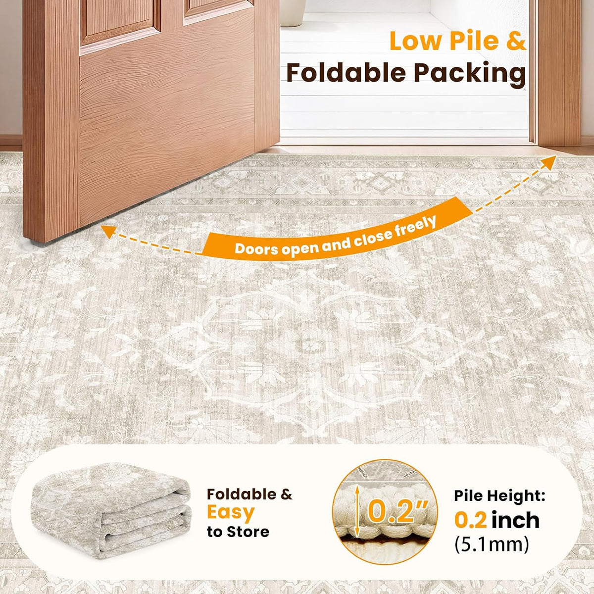 SameBed 8x10 Area Rug Living Room, Vintage Neutral Washable Carpet Beige