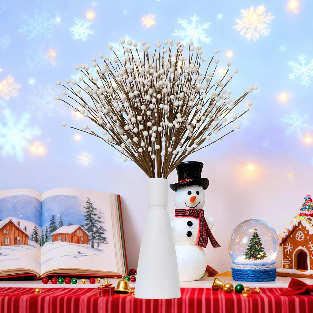 Winter Decorations 24 Pcs Artificial Berry Stems 17inch White Berry Picks for Christmas Holiday Flower Arrangements Home Centerpieces DIY Ornaments
