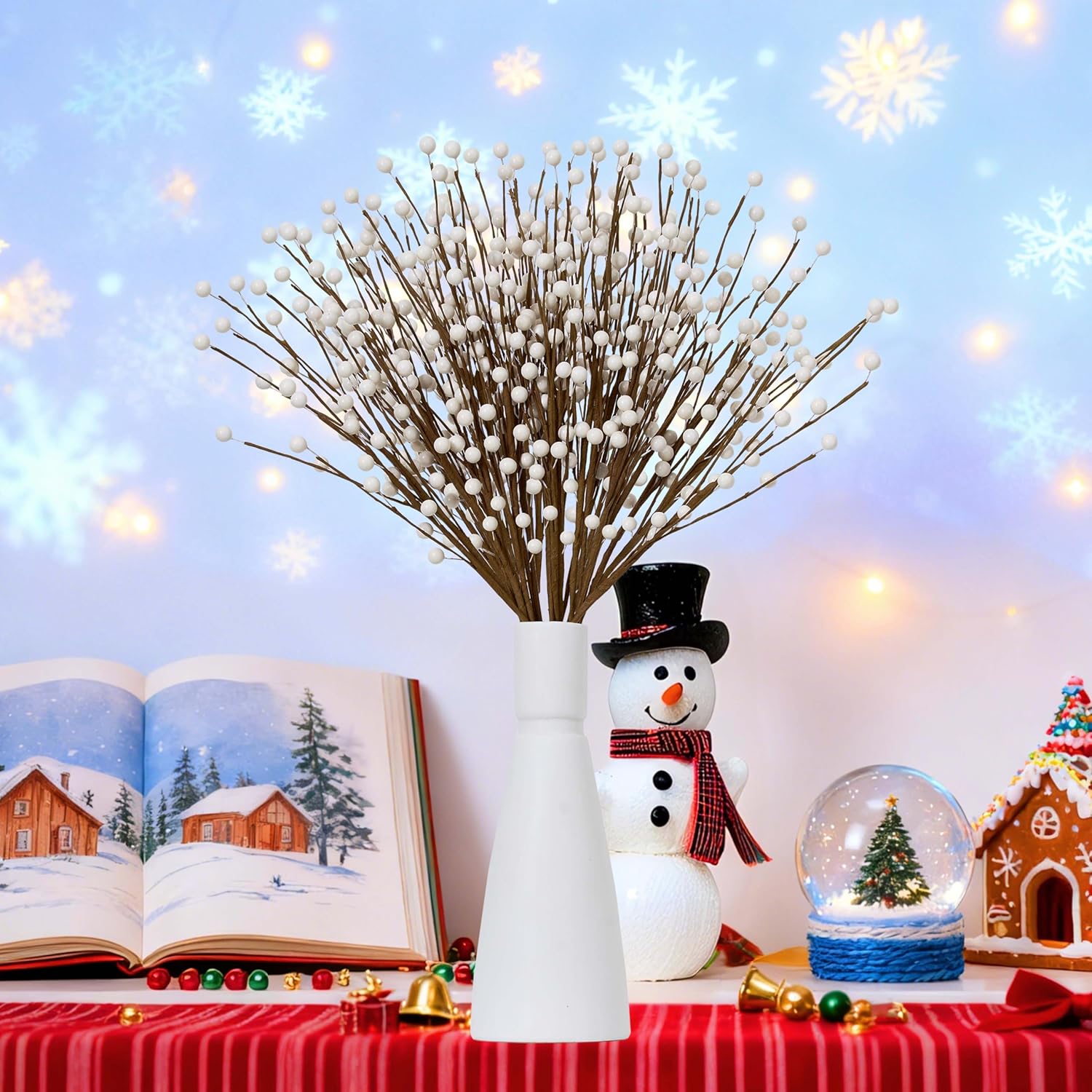 Winter Decorations 24 Pcs Artificial Berry Stems 17inch White Berry Picks for Christmas Holiday Flower Arrangements Home Centerpieces DIY Ornaments