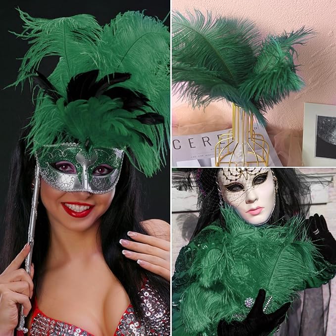 NEWONG 30pcs Dark Green Ostrich Feathers Natural Bulk 11-14inch(28-35cm) Vase Craft Wedding Home Party Centerpieces Christmas Day Decoration