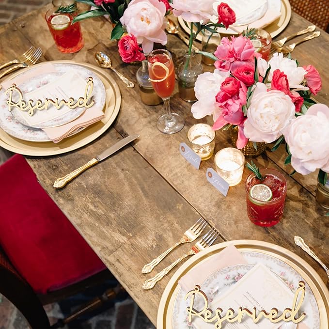 12 Pcs Reserved Seating Signs for Wedding Chairs Hanging Wooden Rustic Reserved Row Signs with Rope Wooden Tag for Wedding Church Pews Restaurant(Wood)