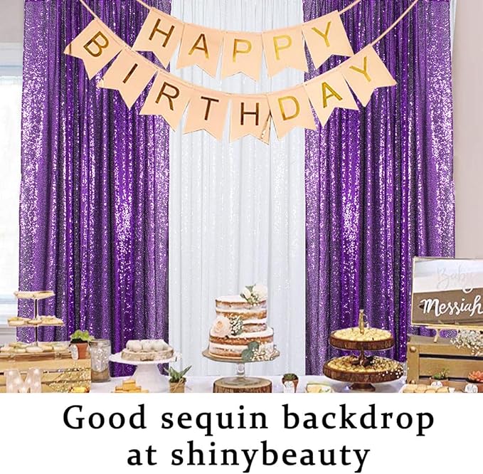 ShinyBeauty 4x10ft Purple Sequin Photo Backdrop - Glitter Background for Photography Studio, Christmas Party Decor, Stage Wall Drapes & Event Celebrations